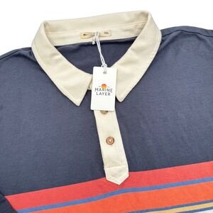 Marine Layer Engineered Striped Polo Shirt XXL Mood Indigo Colorblock Blue New